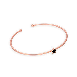 Bracelet jonc ovale en argent sterling plaqué or rose et étoile noire pour adolescente