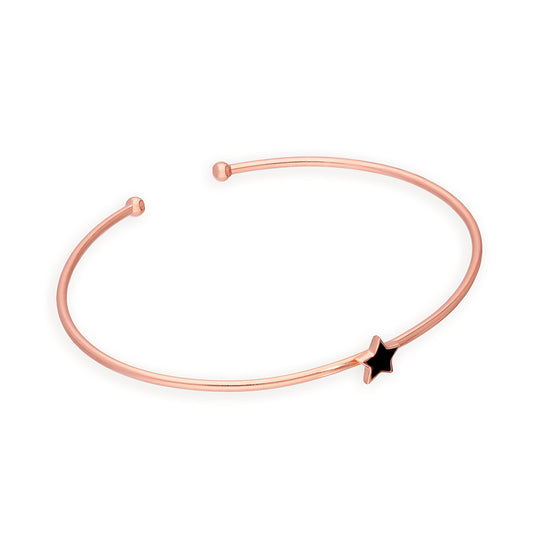 Bracelet jonc ovale pour adulte en argent sterling plaqué or rose et étoile noire