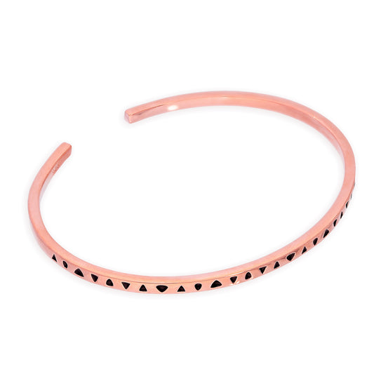 Bracelet jonc ovale en argent sterling plaqué or rose avec motif triangles noirs