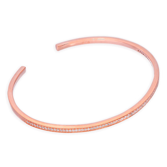 Bracelet jonc ovale en argent sterling plaqué or rose et cristal CZ transparent pour adolescente