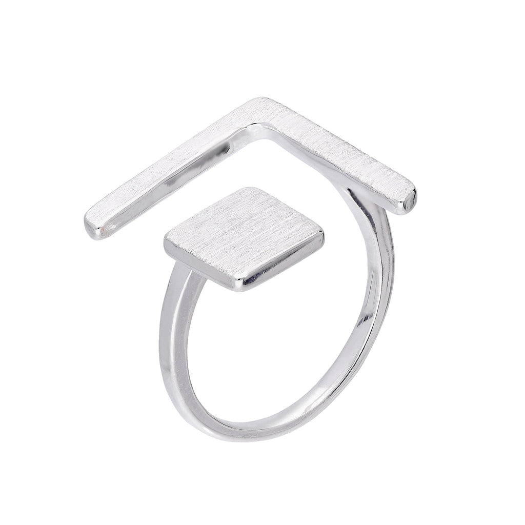 Bague midi ajustable en argent sterling à motif carré et chevron