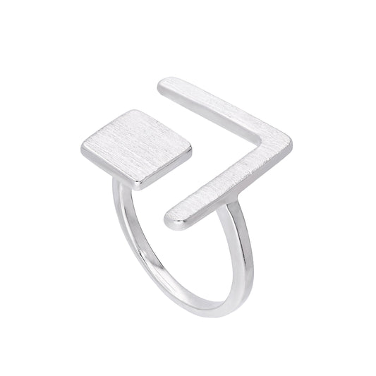 Bague midi ajustable en argent sterling à motif carré et chevron