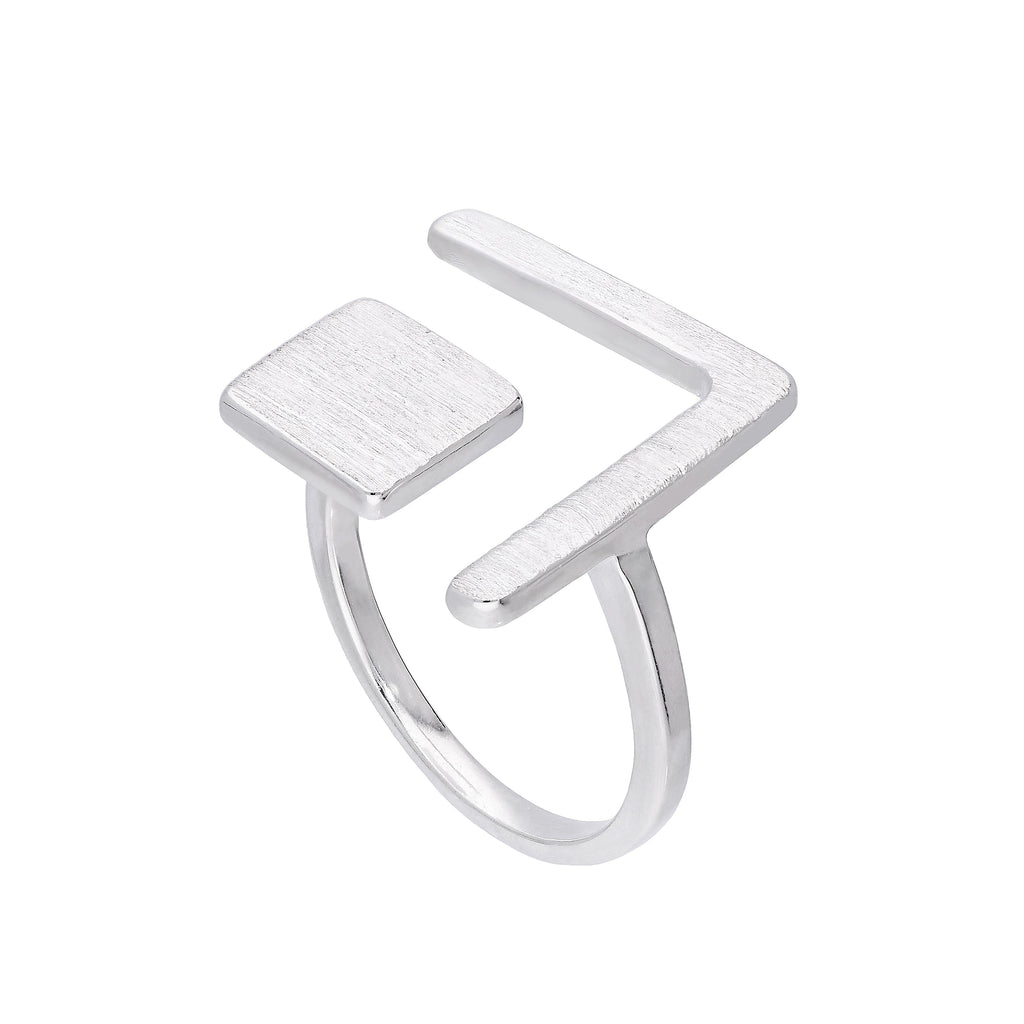 Bague midi ajustable en argent sterling à motif carré et chevron