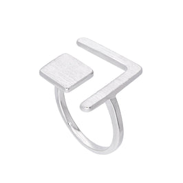 Bague midi ajustable en argent sterling à motif carré et chevron