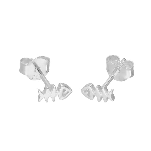 Boucles d'oreilles à tige en argent sterling en forme d'arête de poisson