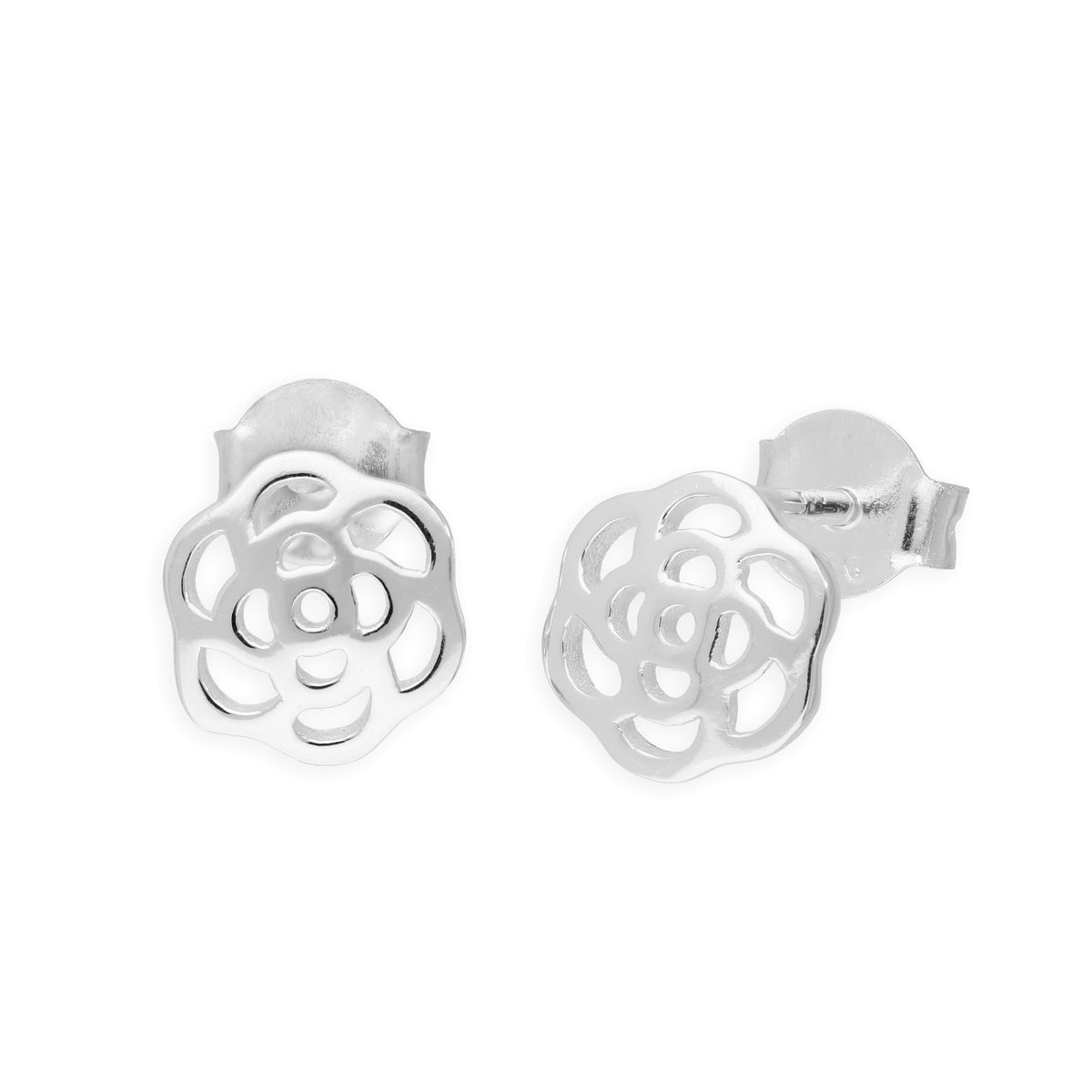 Boucles d'oreilles à tige en argent sterling avec motif rose découpé