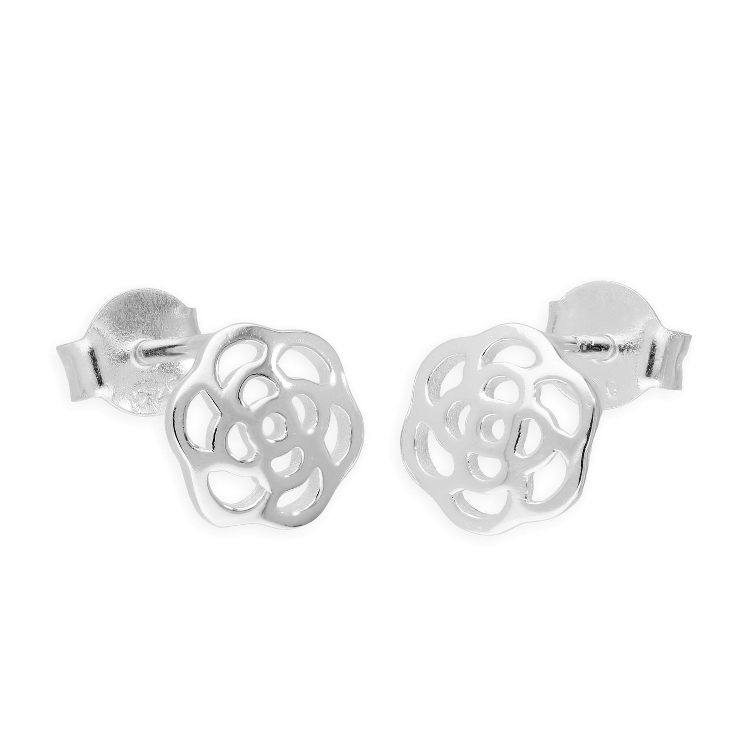 Boucles d'oreilles à tige en argent sterling avec motif rose découpé