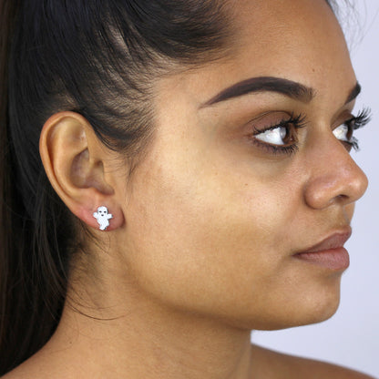 Boucles d'oreilles à tige fantôme blanc en argent sterling