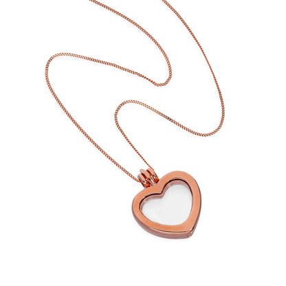 Petit médaillon flottant en argent sterling plaqué or rose en forme de cœur sur chaîne de 40 à 55 cm