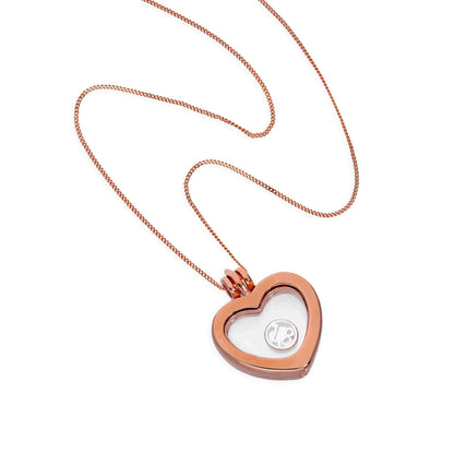 Petit médaillon flottant en argent sterling plaqué or rose en forme de cœur sur chaîne de 40 à 55 cm