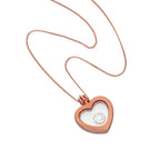 Petit médaillon flottant en argent sterling plaqué or rose en forme de cœur sur chaîne de 40 à 55 cm