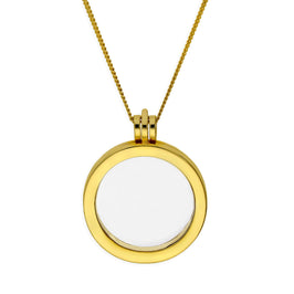 Grand médaillon flottant rond en argent sterling plaqué or sur chaîne de 40 à 61 cm