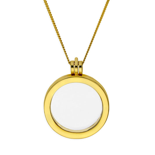 Grand médaillon flottant rond en argent sterling plaqué or sur chaîne de 40 à 61 cm