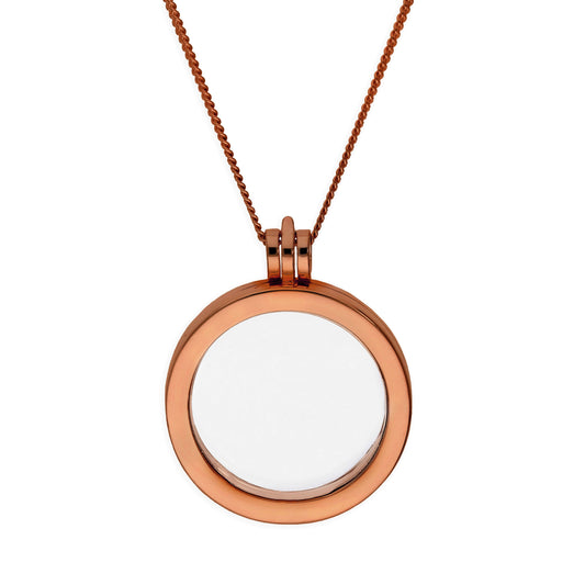 Grand médaillon flottant rond en argent sterling plaqué or rose sur chaîne de 40 à 61 cm