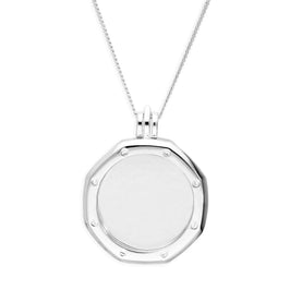 Grand médaillon flottant en argent sterling avec cadran octogonal et chaîne de 40 à 61 cm