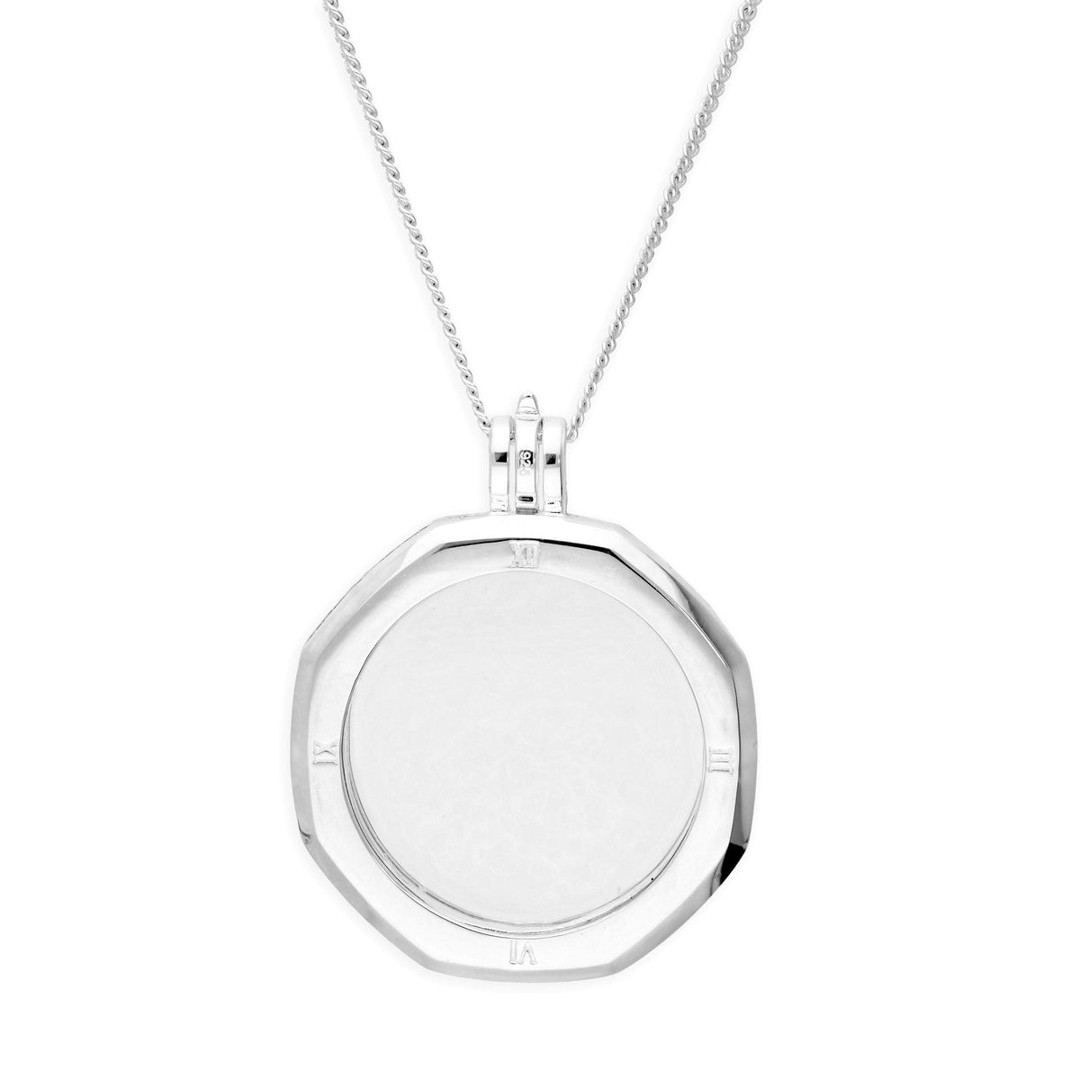 Grand médaillon flottant en argent sterling avec cadran octogonal et chaîne de 40 à 61 cm