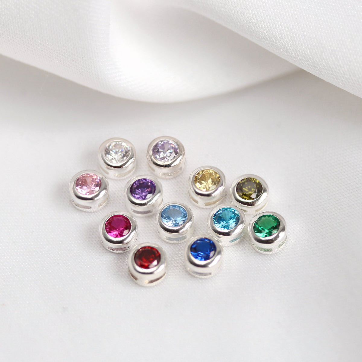 Breloques flottantes en argent sterling et cristal CZ avec pierre de naissance