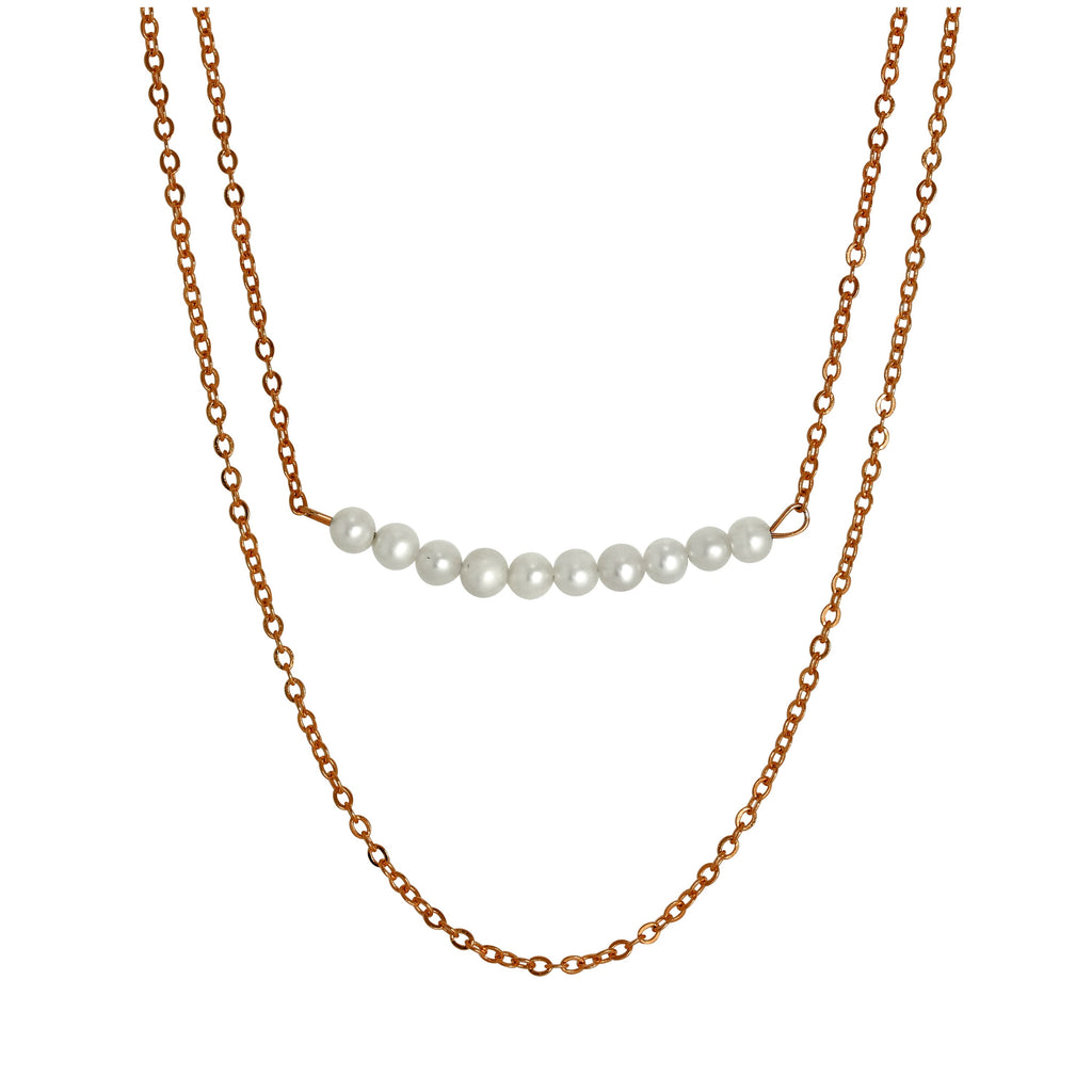 Collier double chaîne de perles en argent sterling plaqué or rose, 38 et 45 cm