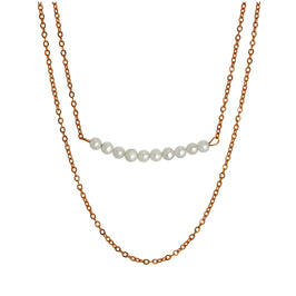Collier double chaîne de perles en argent sterling plaqué or rose, 38 et 45 cm
