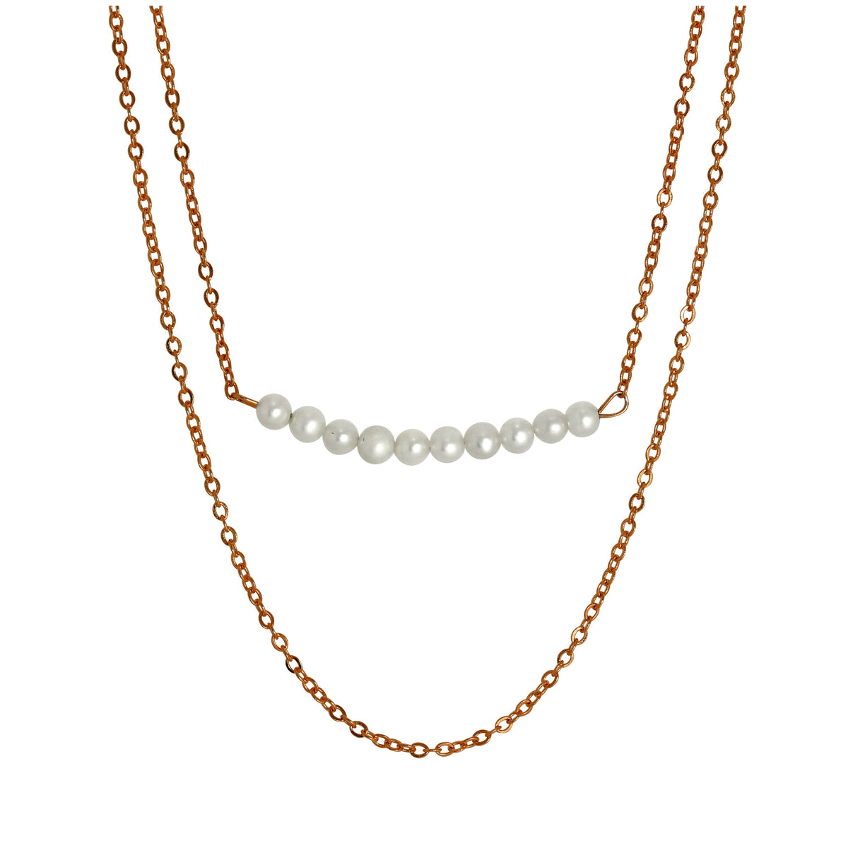 Collier double chaîne de perles en argent sterling plaqué or rose, 38 et 45 cm