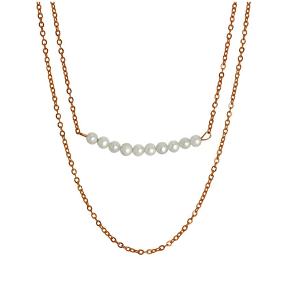 Collier double chaîne de perles en argent sterling plaqué or rose, 15 et 18 pouces