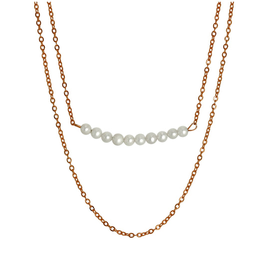 Collier double chaîne de perles en argent sterling plaqué or rose, 15 et 18 pouces