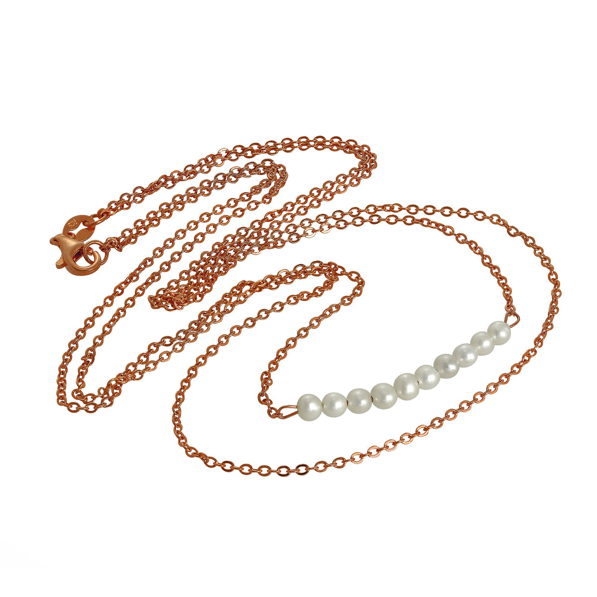 Collier double chaîne de perles en argent sterling plaqué or rose, 38 et 45 cm