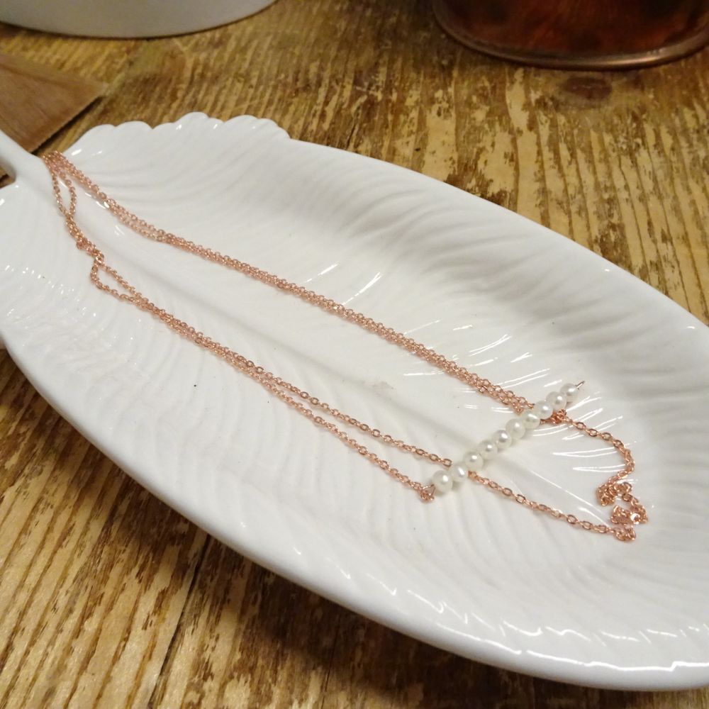 Collier double chaîne de perles en argent sterling plaqué or rose, 15 et 18 pouces