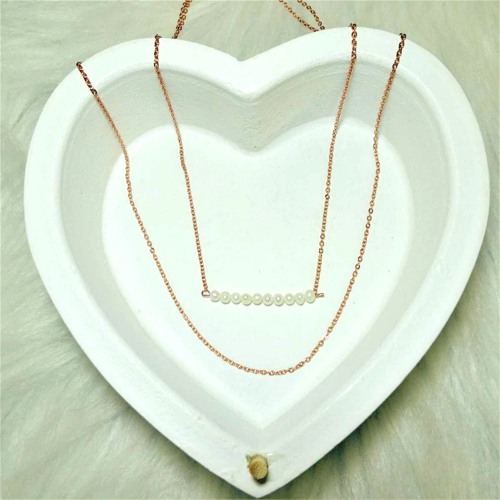 Collier double chaîne de perles en argent sterling plaqué or rose, 38 et 45 cm
