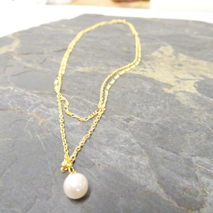 Collier de perles à double chaîne en argent sterling plaqué or 16 et 18 pouces