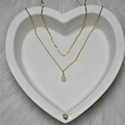 Collier de perles à double chaîne en argent sterling plaqué or 16 et 18 pouces