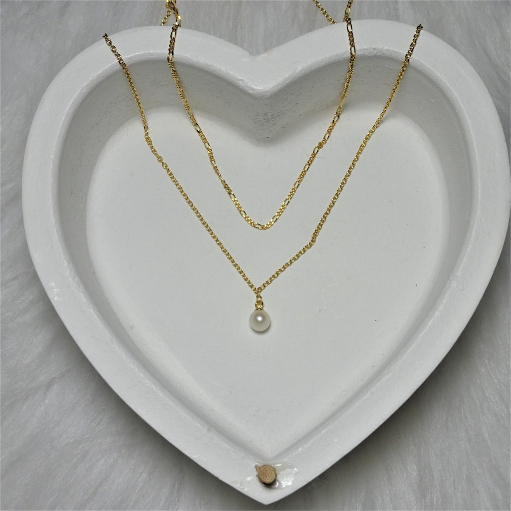Collier de perles à double chaîne en argent sterling plaqué or 40 et 45 cm