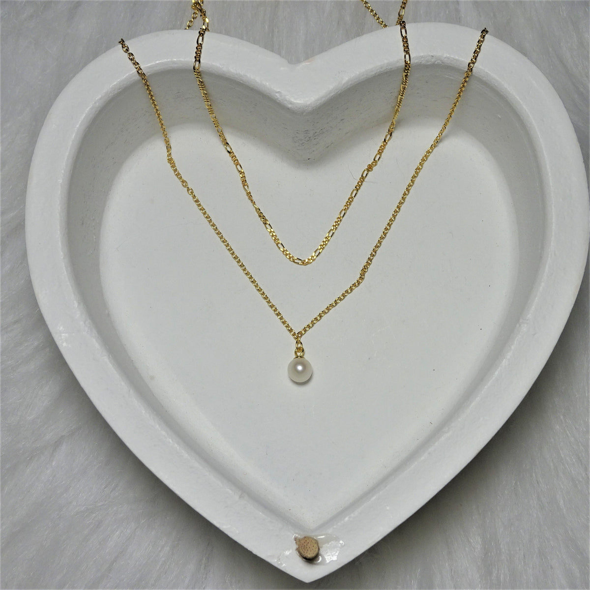 Collier de perles à double chaîne en argent sterling plaqué or 40 et 45 cm