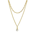 Collier de perles à double chaîne en argent sterling plaqué or 40 et 45 cm