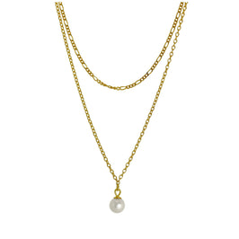 Collier de perles à double chaîne en argent sterling plaqué or 40 et 45 cm