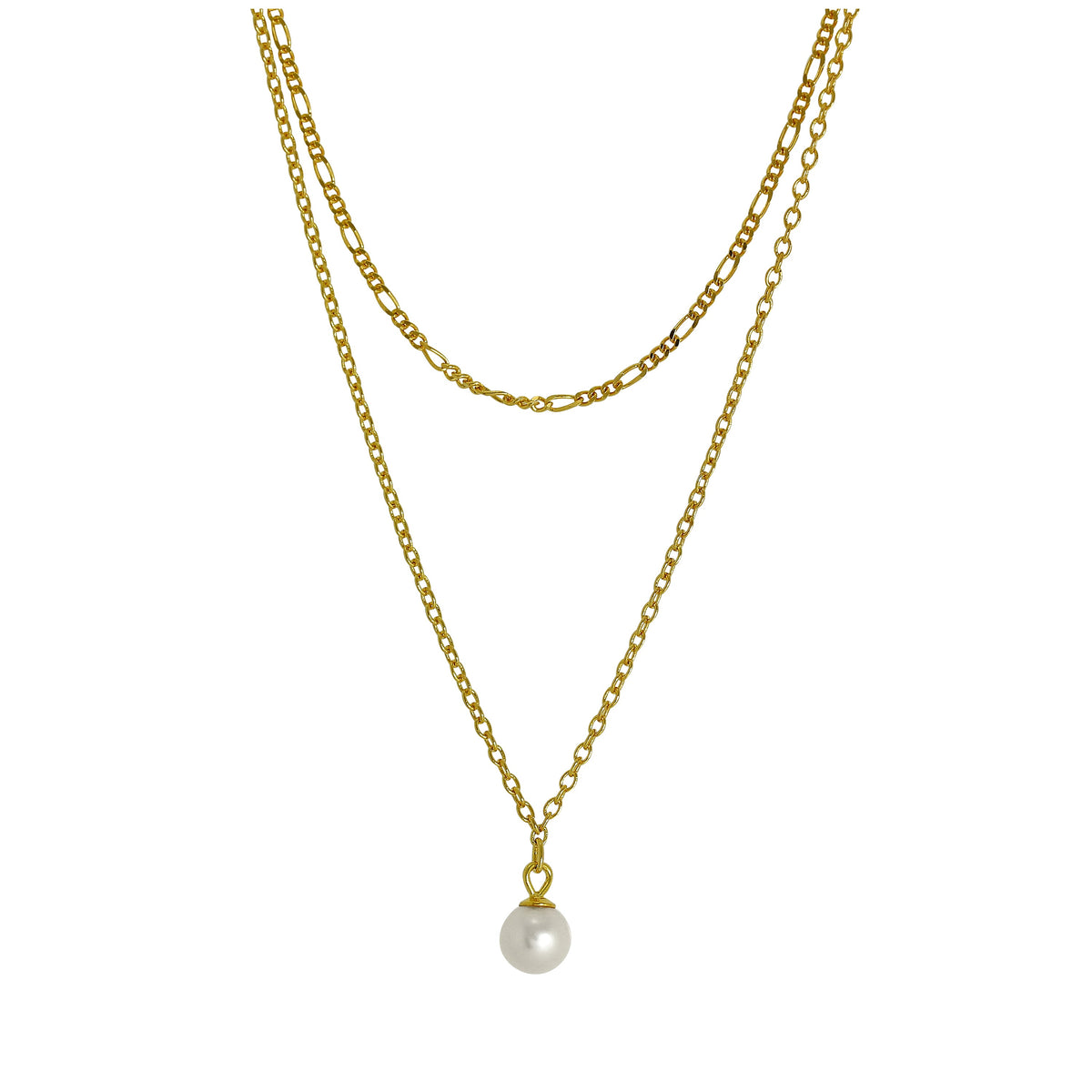 Collier de perles à double chaîne en argent sterling plaqué or 40 et 45 cm