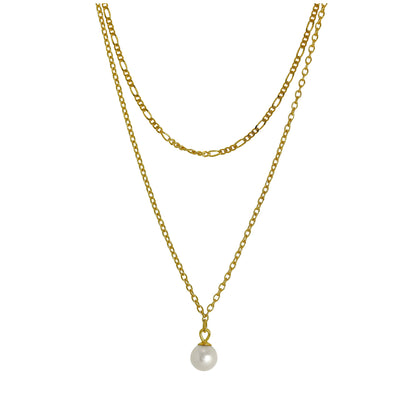 Collier de perles à double chaîne en argent sterling plaqué or 16 et 18 pouces