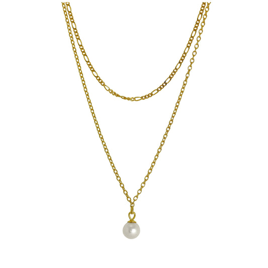 Collier de perles à double chaîne en argent sterling plaqué or 16 et 18 pouces