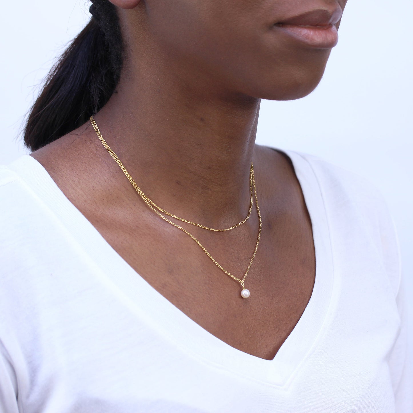 Collier de perles à double chaîne en argent sterling plaqué or 16 et 18 pouces