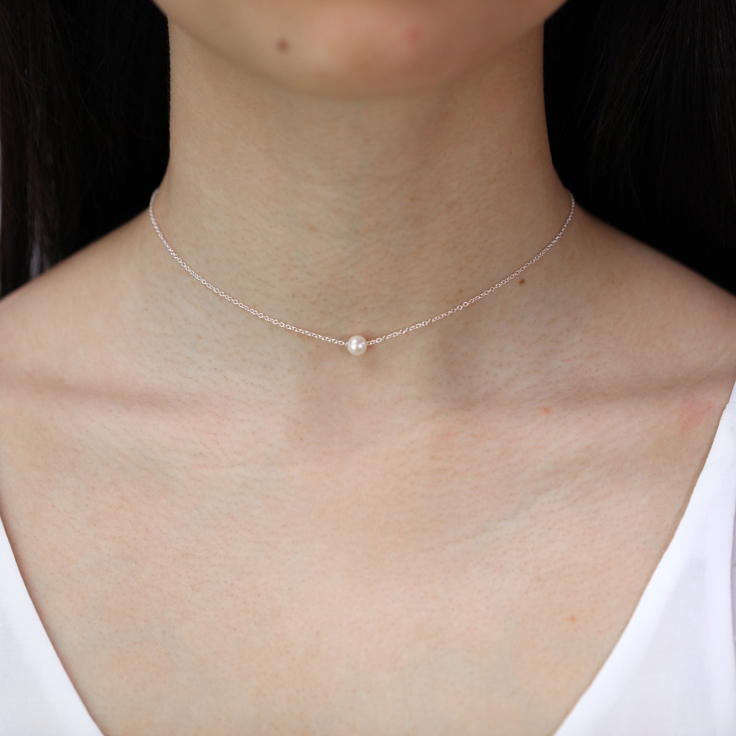Collier ras du cou réglable en argent sterling avec perles de 45 cm