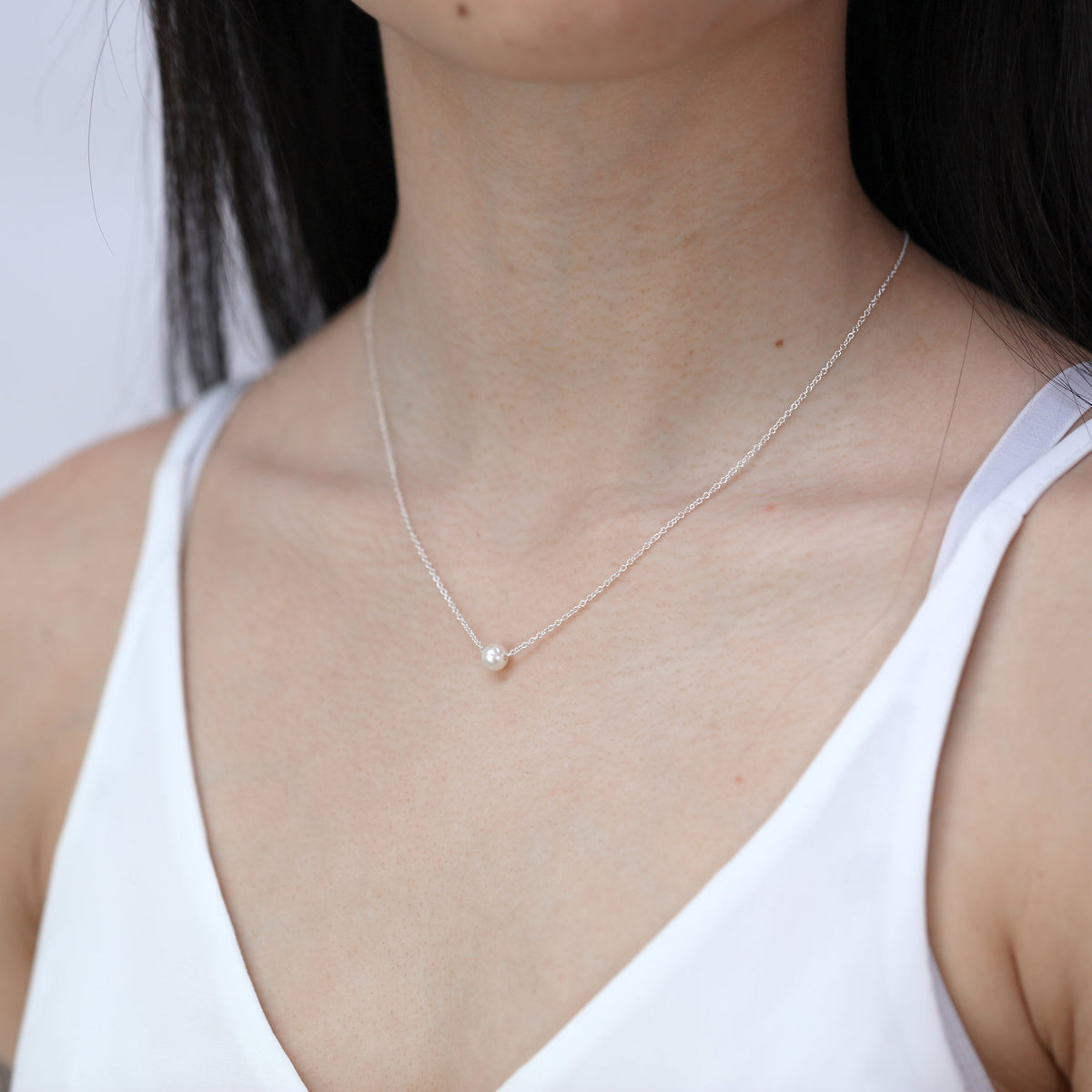 Collier ras du cou réglable en argent sterling avec perles de 45 cm