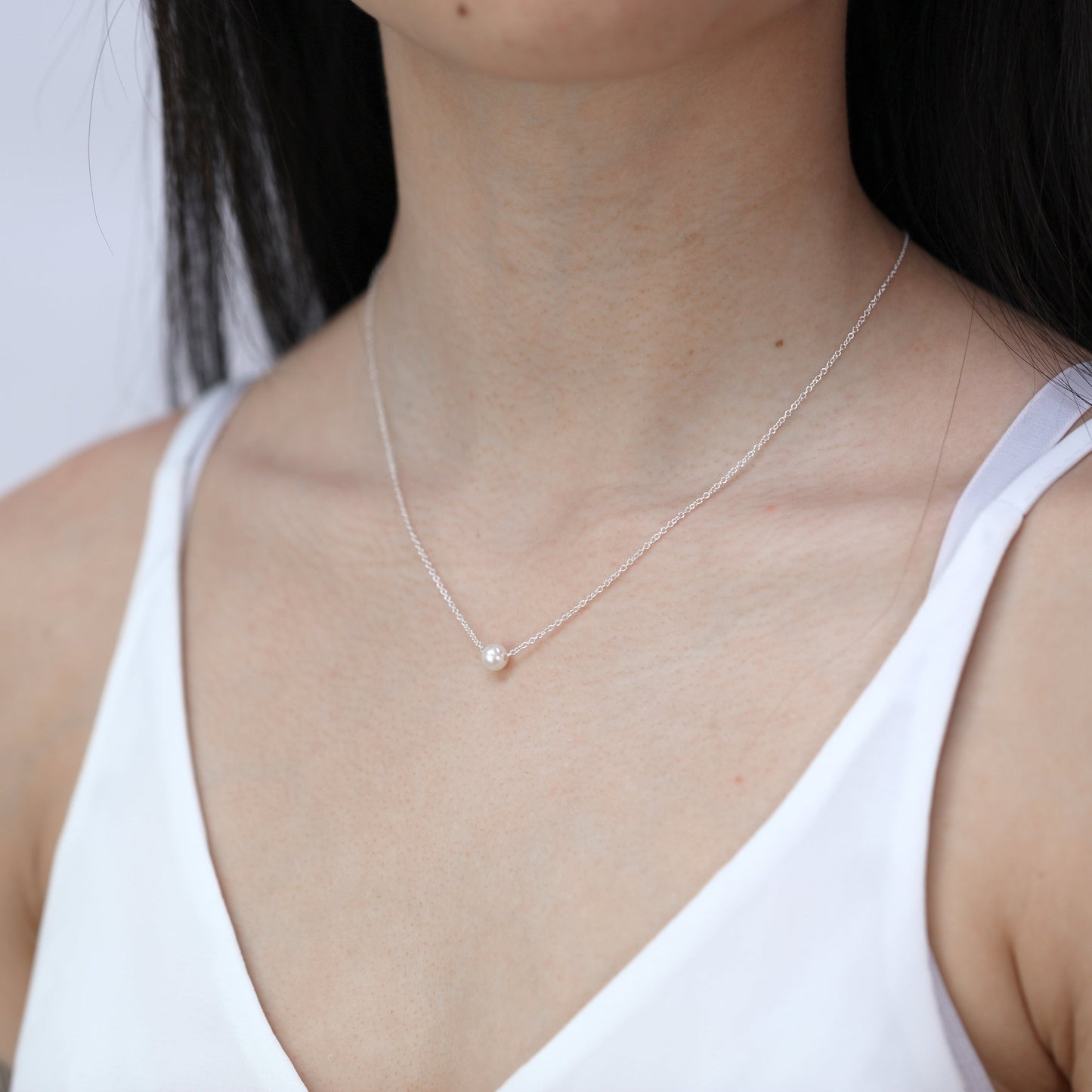 Collier ras du cou réglable en argent sterling avec perles de 45 cm