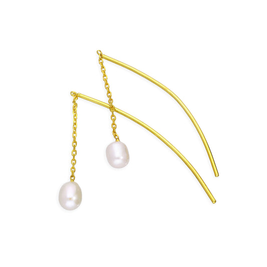 Boucles d'oreilles en argent sterling plaqué or et perles en forme d'arc