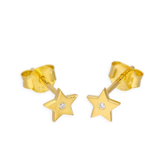 Boucles d'oreilles à tige en argent sterling plaqué or et diamant véritable en forme d'étoile