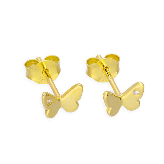 Boucles d'oreilles papillon en argent sterling plaqué or et diamants véritables