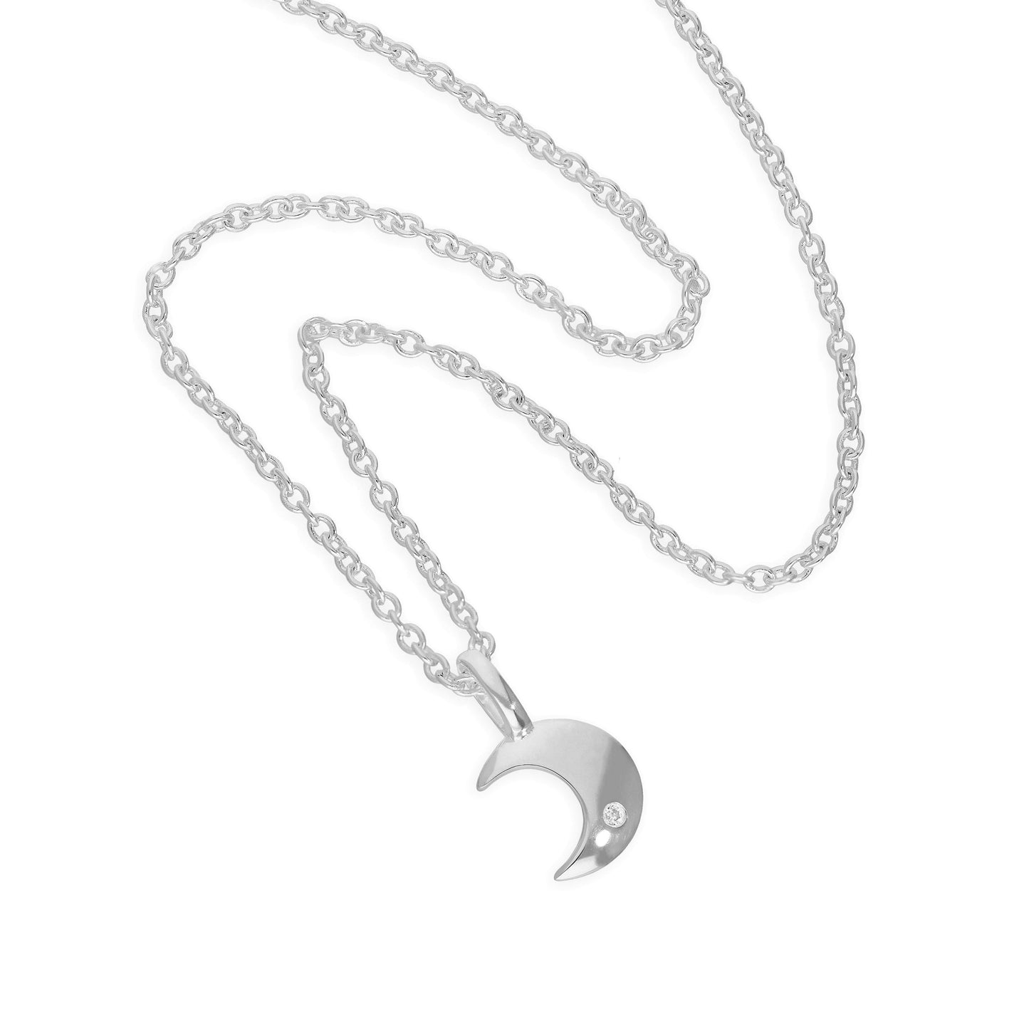 Collier lune en argent sterling et diamants véritables de 45 cm