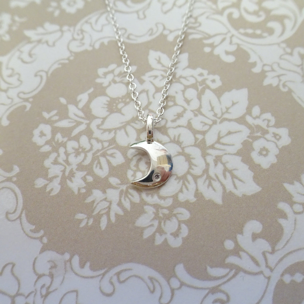 Collier lune en argent sterling et diamants véritables de 45 cm