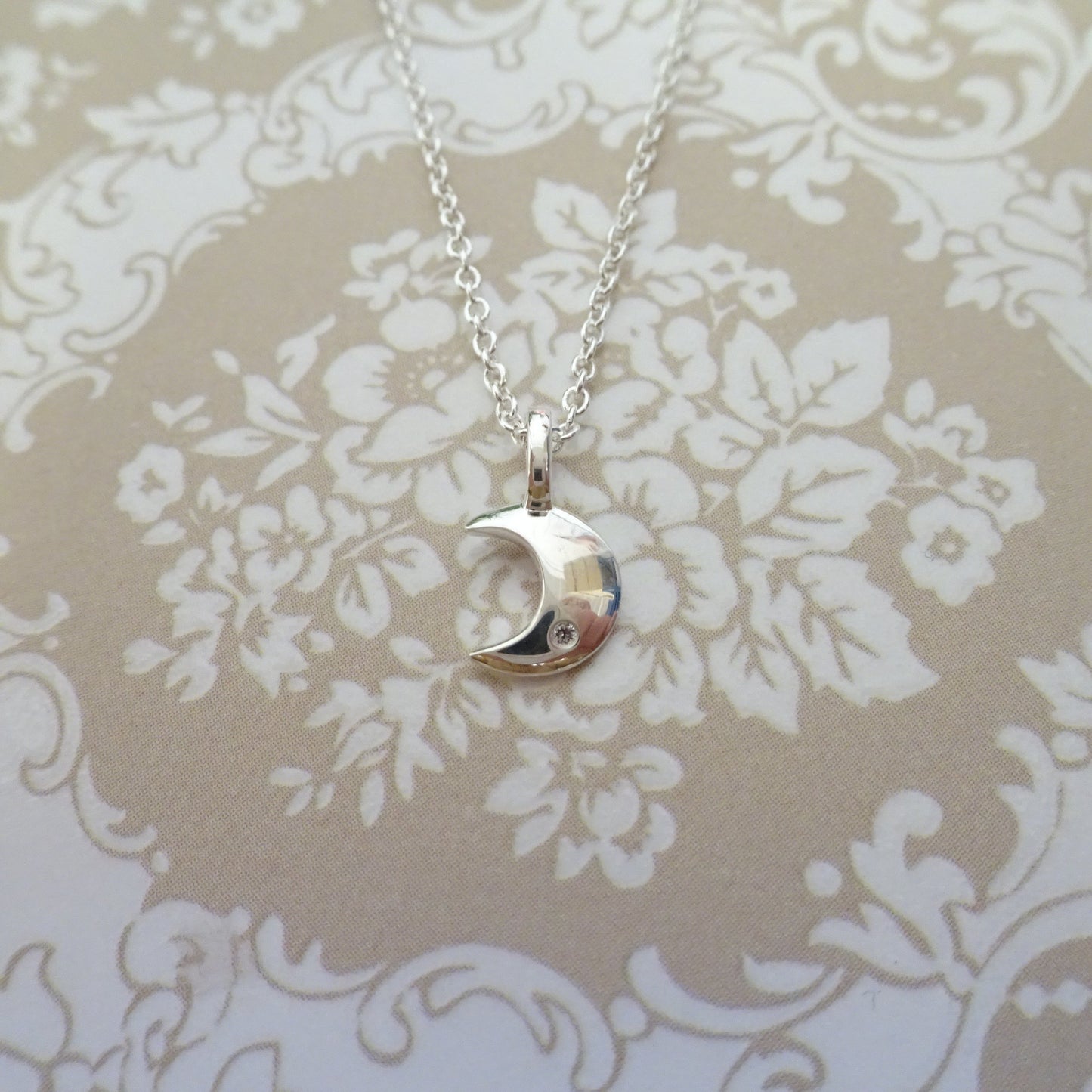 Collier lune en argent sterling et diamants véritables de 45 cm