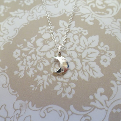 Collier lune en argent sterling et diamants véritables de 45 cm