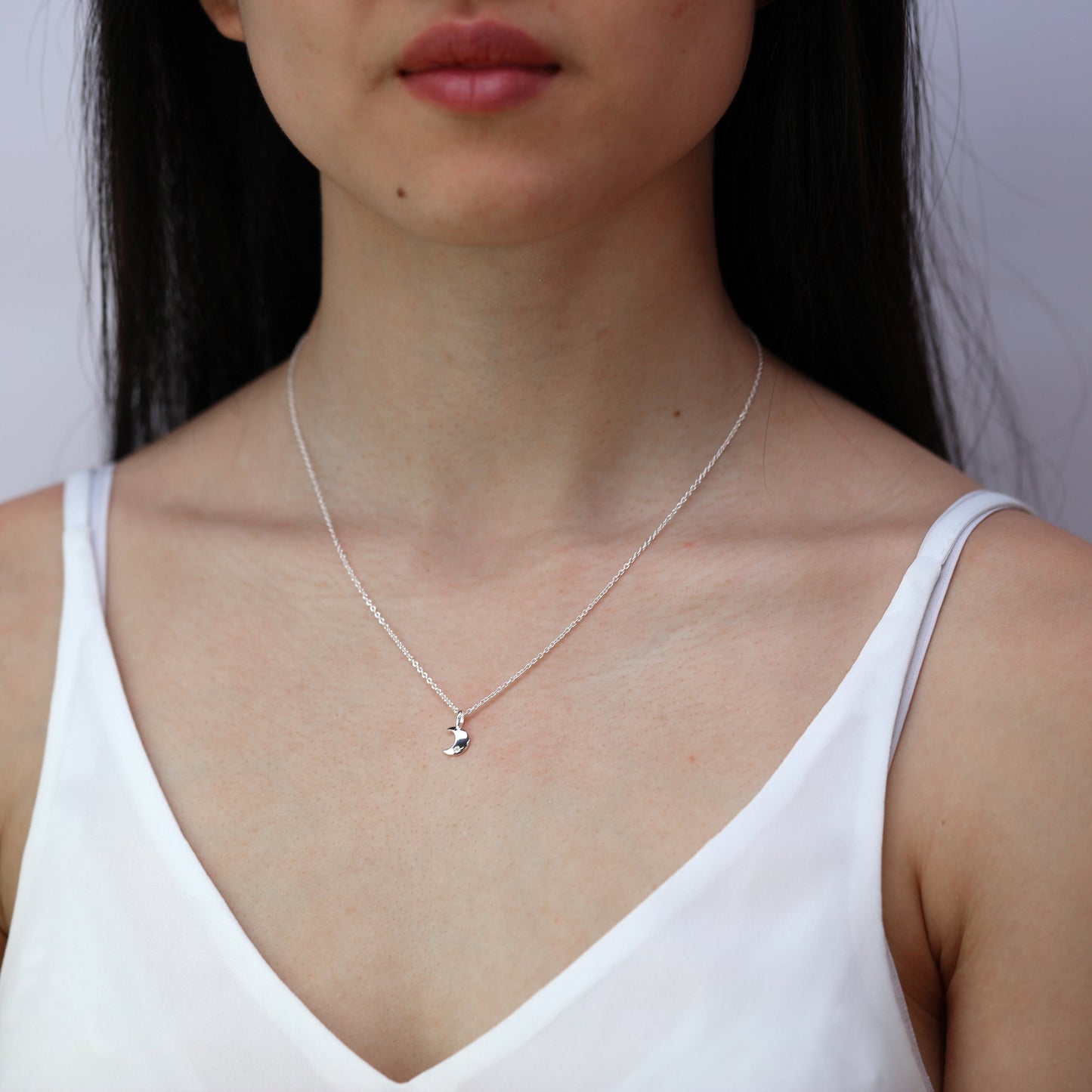 Collier lune en argent sterling et diamants véritables de 45 cm